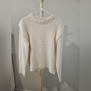 Express Ivory Textured Crew Neck Sweater
